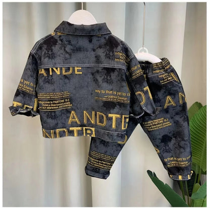 Boys Set Spring and Autumn 2024 New Children's Handsome Clothes Trendy Baby Autumn Fashion Cowboy Two Piece Set Kids Outfits.