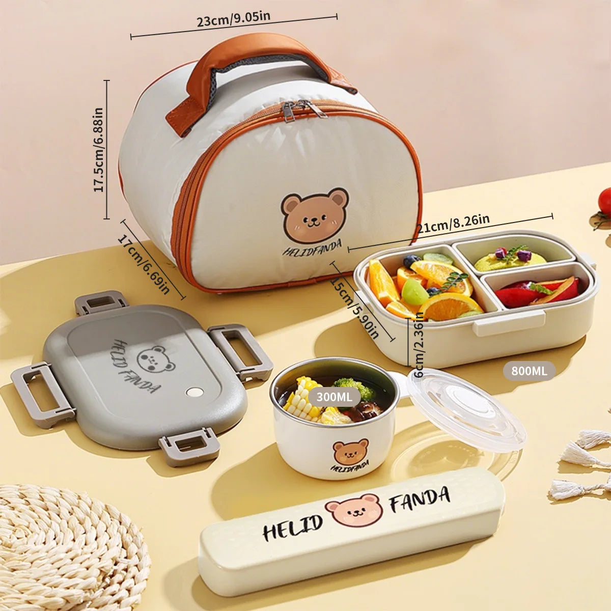 WORTHBUY Portable Plastic Bento Lunch Box With 3 Removable Compartment Leak-proof Microwave Salad Food Container For Kids School