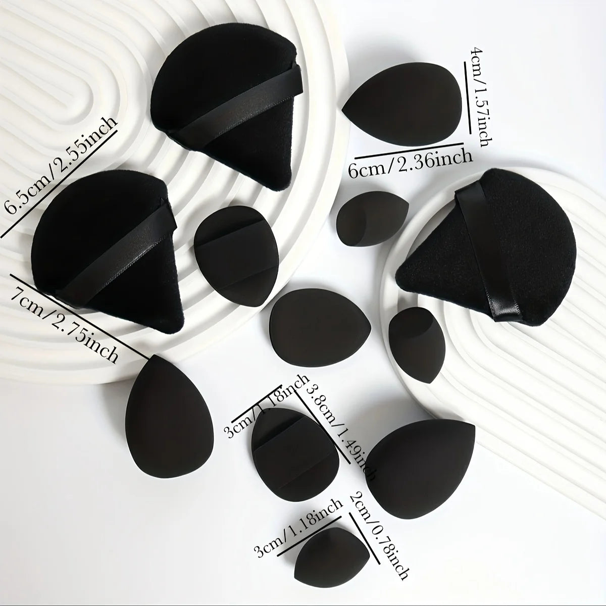 12-Piece All-Purpose Makeup Sponge Set, Made of 3 Loose Powder Puffs, 3 Mini Air Cushion Puffs, 3 Beauty Eggs and 3 Mini Beauty.