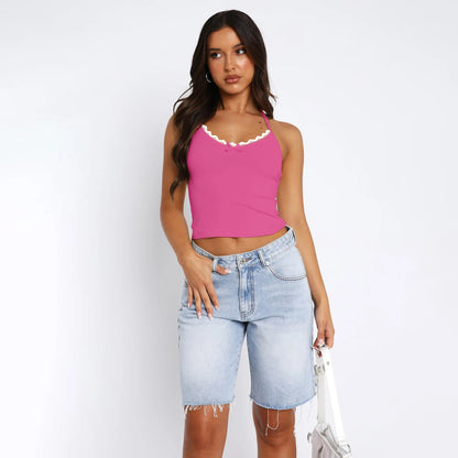 Neue Hals hängende Weste Damen Y2K Sexy Crop Top mit freiliegendem Nabel BM Strapsbasis und ärmelloses Slim Fit Top Tank Top | H&D Shop