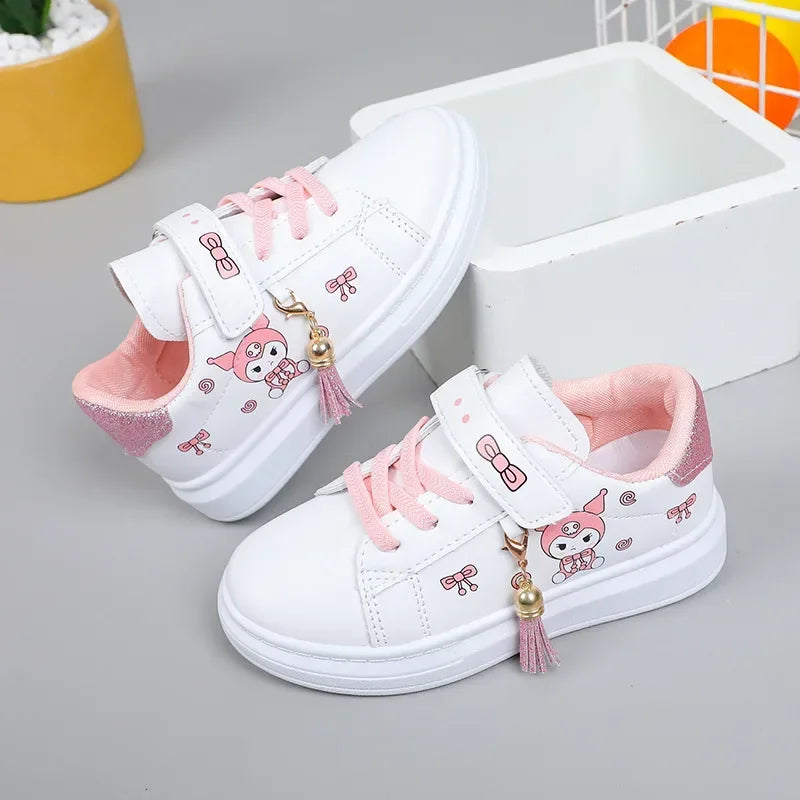 2025 Children's Little White Shoes Girls' Student Flat Bottom Casual Sports Shoes Low Top Spring Korean Plate Shoes.