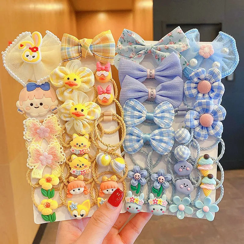 Kawaii Flower Bow Scrunchies Set Children Gift Girls Elastic Hair Rubber Bands Accessories Tie Hair Ring Rope Headdress Headwear.
