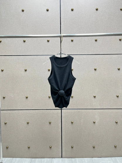 Y2K knotted twist knitted threaded round neck Top women fashionable and versatile navel padded shoulder short-sleeved T-shirt