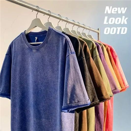 Summer Washed T shirt for Men Women Cotton Loose O-Neck Oversized Tee Men's Korean Y2k Tops Casual Vintage Short Sleeve T-shirt.