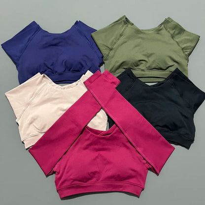 HISTELLO Long Sleeve Crop Top Women Seamless Yoga Tops Backless Clothing Gym Workout Sportswear Strong Supports Sports Shirt.