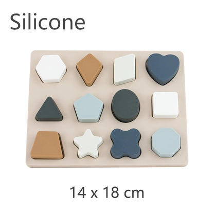 Montessori Baby Puzzles Silicone Toys Geometric Shape Jigsaw Board Matching Games Educational Learning Toys Food Grade Silicone