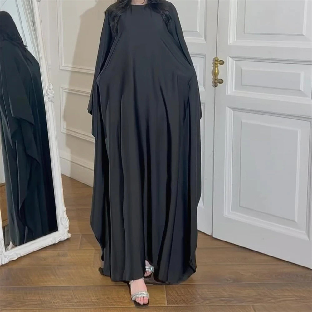 Eid glänzende Fledermaus Satin Abaya Dubai Luxus muslimische Abayas für Frauen Maxi Kaftan Kleid islamische Kleidung Kaftan Marocain Femme.