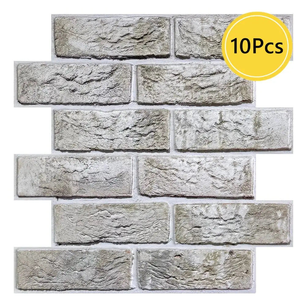 10 Pcs 3D Wall Panel Peel and Stick, 3D Brick Wall Sticker, Kitchen Adhesive Sticker, Tiles Stickers Waterproof