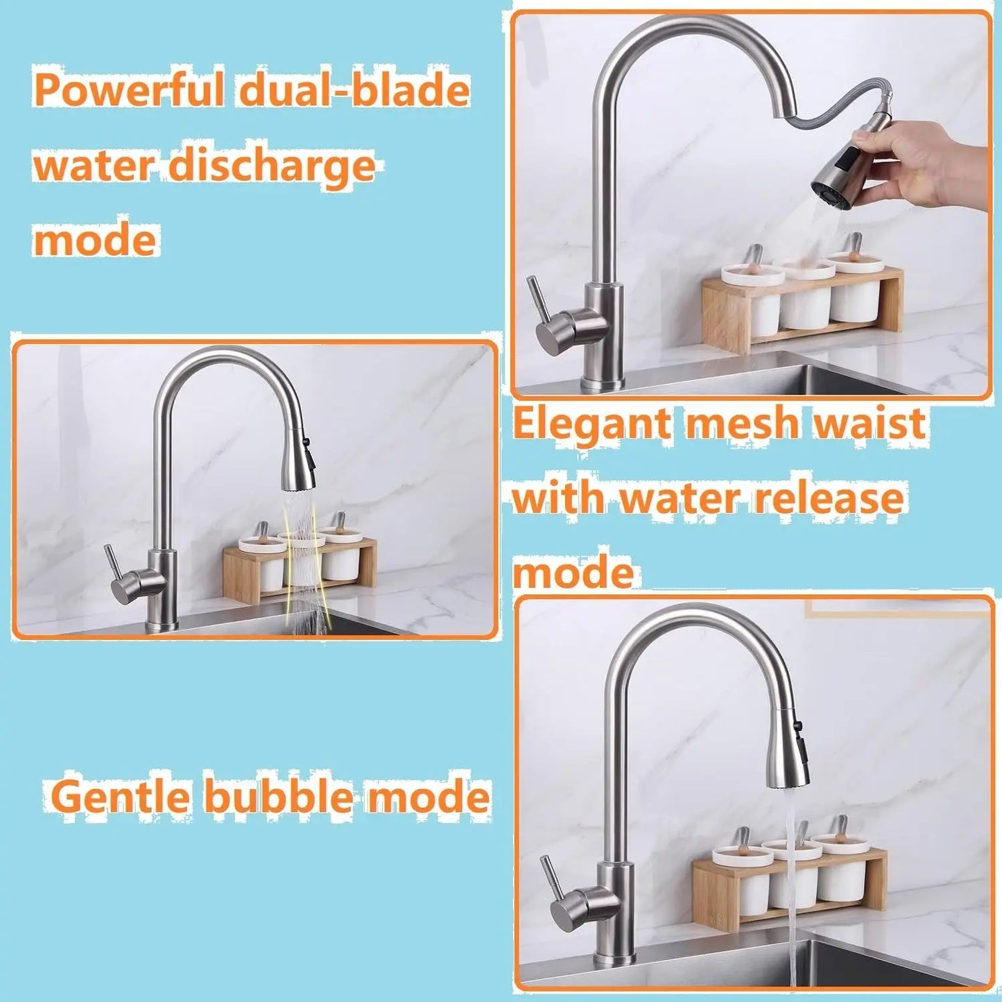 Kitchen Pull Out Faucet Sprayer Nozzle Universal 360° Rotation Faucet Extender 3 Modes Durable Water Saving Shower Spray Head
