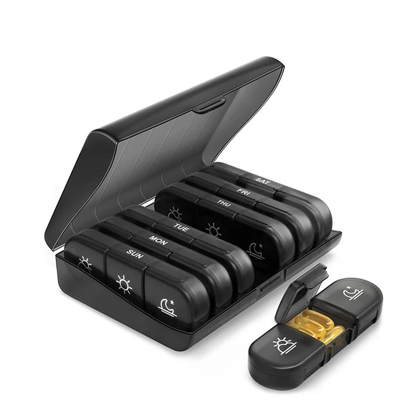 Weekly 6/7/8/10/21 Grids Pill Box Medicine Organizer Black Plastic Storage Box Container Portable Pill Case.