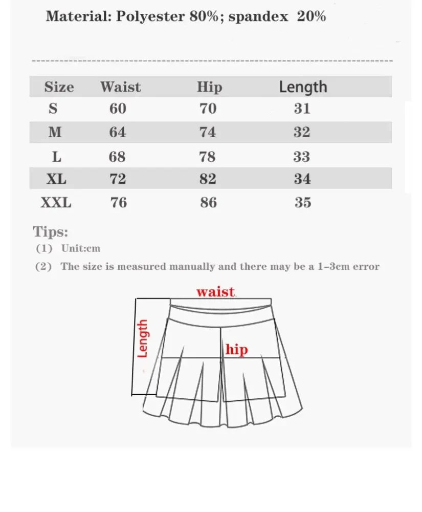 fashionable summer sports shorts women's pleated skirt anti glare short skirt running outdoor fitness breathable tennis skirt.