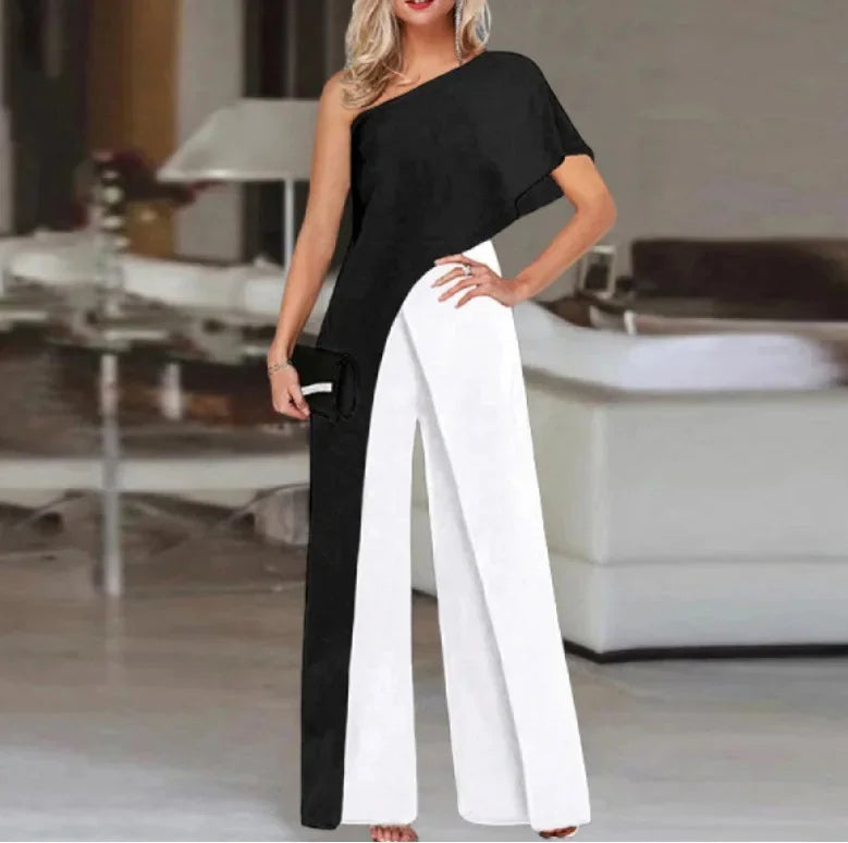 2024 Amazon Independent Station Women's Jumpsuit Slimming Fashionable Color Blocking Women's Trousers Jumpsuit Casual Style