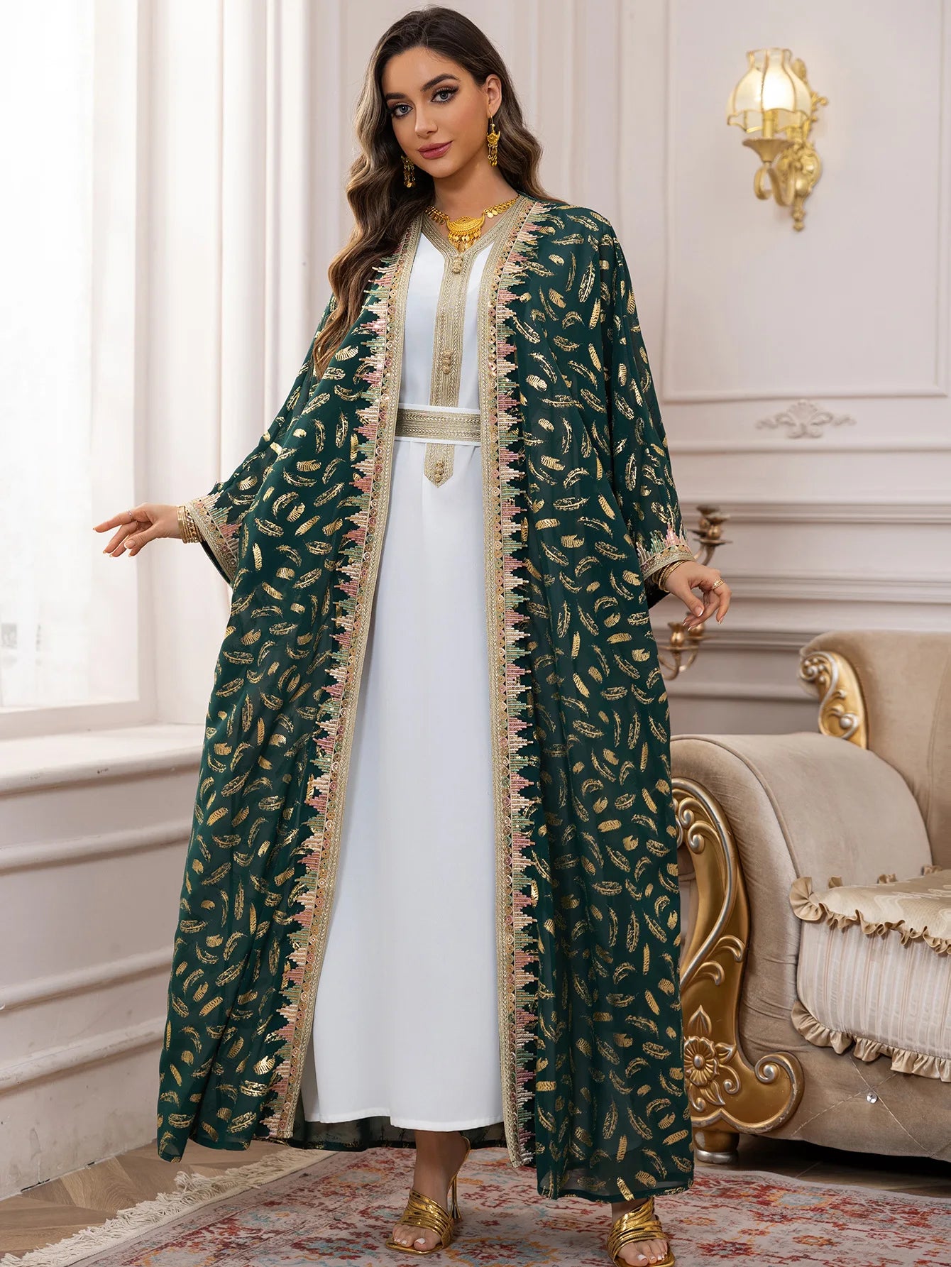 Eid Kimono Jalabiya Muslim Set Women Abaya Dubai Kaftan Morocco Caftan Kebaya Ramadan Dress Djellaba Islam Clothing Ramadan Robe.
