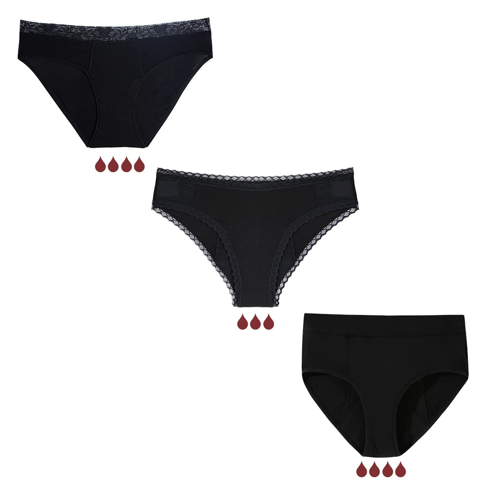 3 PCS Cotton Menstrual Panties Women Lot Leak Proof Period Underwear Heavy Flow 4 Layer Menstrual Cycle Absorbent Underwear Pack.