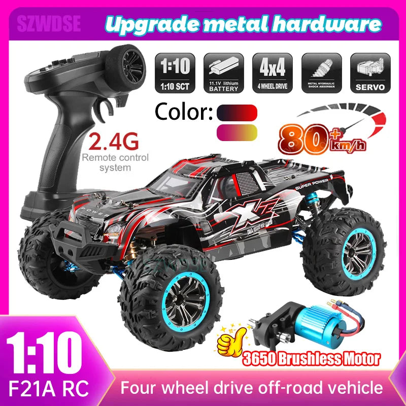 WLtoys  F21A 1:10 80KM/H RC Car 4WD 2.4G Metal Undercarriage Brushless Motor Remote Control High Speed Drift Monster Truck Toy.