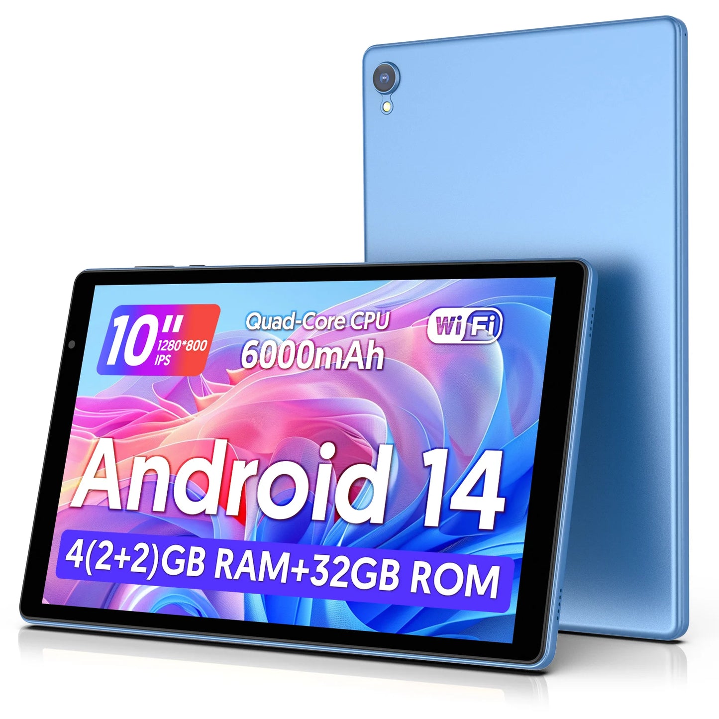 Latest Android 14 Tablet, 10-inch Tablet, Quad-core Processor, 5G WiFi, 4GB ROM + 32GB RAM, 1280*800 Resolution, 8000mAh Battery.