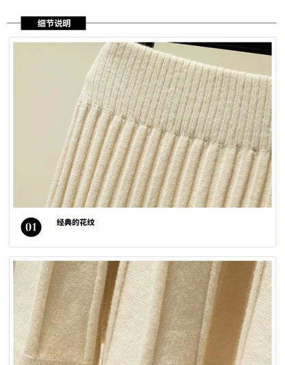 2025 Brand Designer Women Autumn Winter Thick Elegant Chic Solid Pleated Skirt High Waist Luxury Fashion With Elastic Female