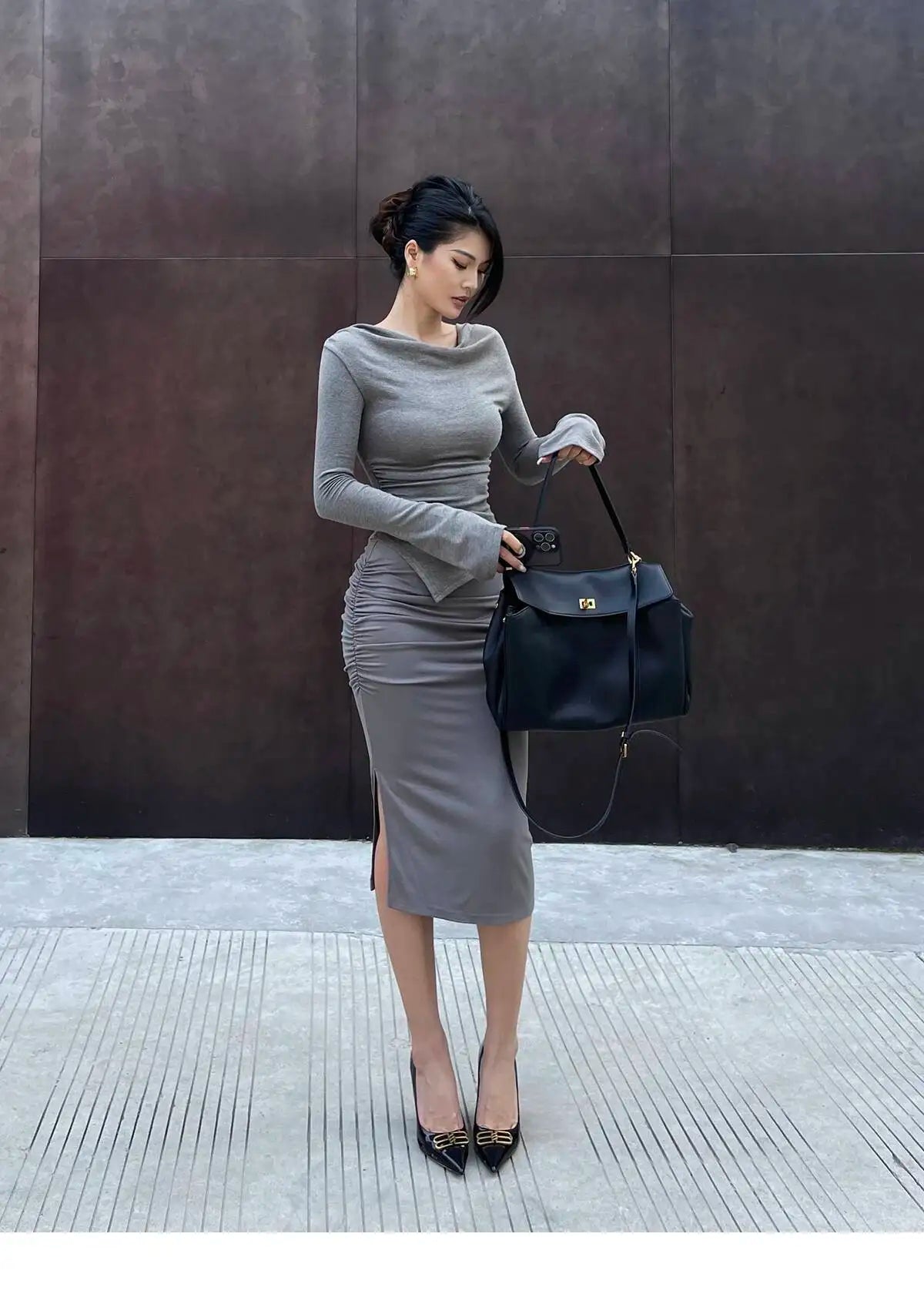 New Spicy Girl One Shoulder Trumpet Long Sleeve T-shirt Female Autumn Slim Sweet Fashion Korean Women Tees Sweet 2025 New 91NV.