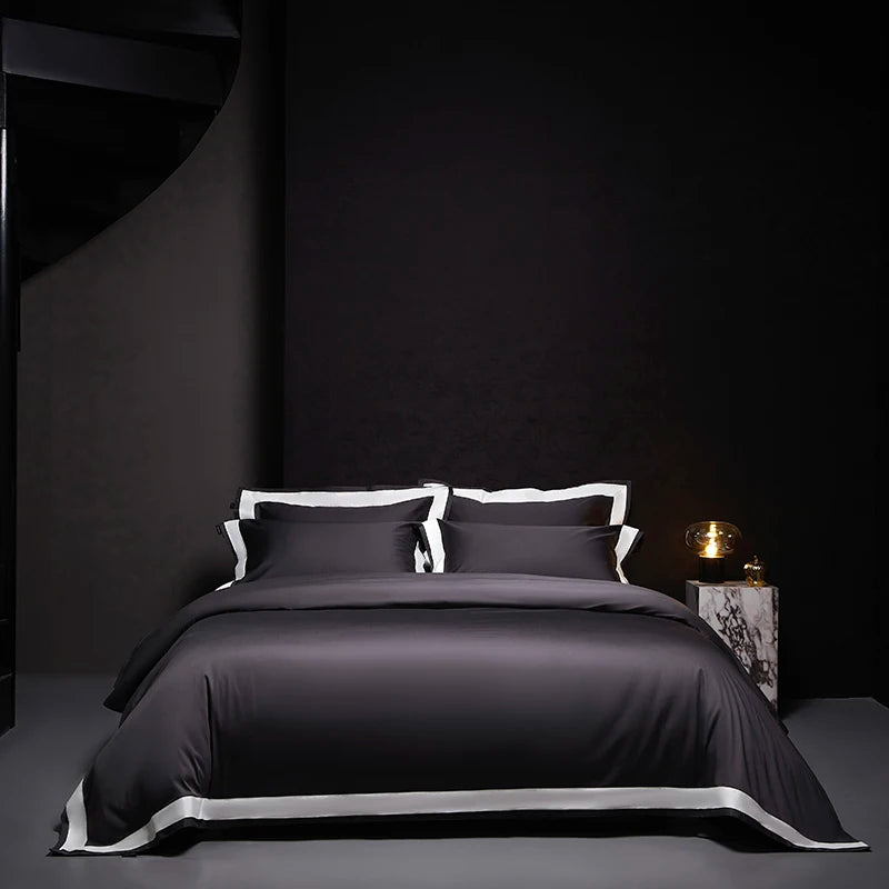 4Pcs Premium 1000TC Egyptian Cotton Solid Color Hotel Style Wide Edge Bedding Set Duvet Cover Bed Sheet/Fitted Sheet Pillowcases.