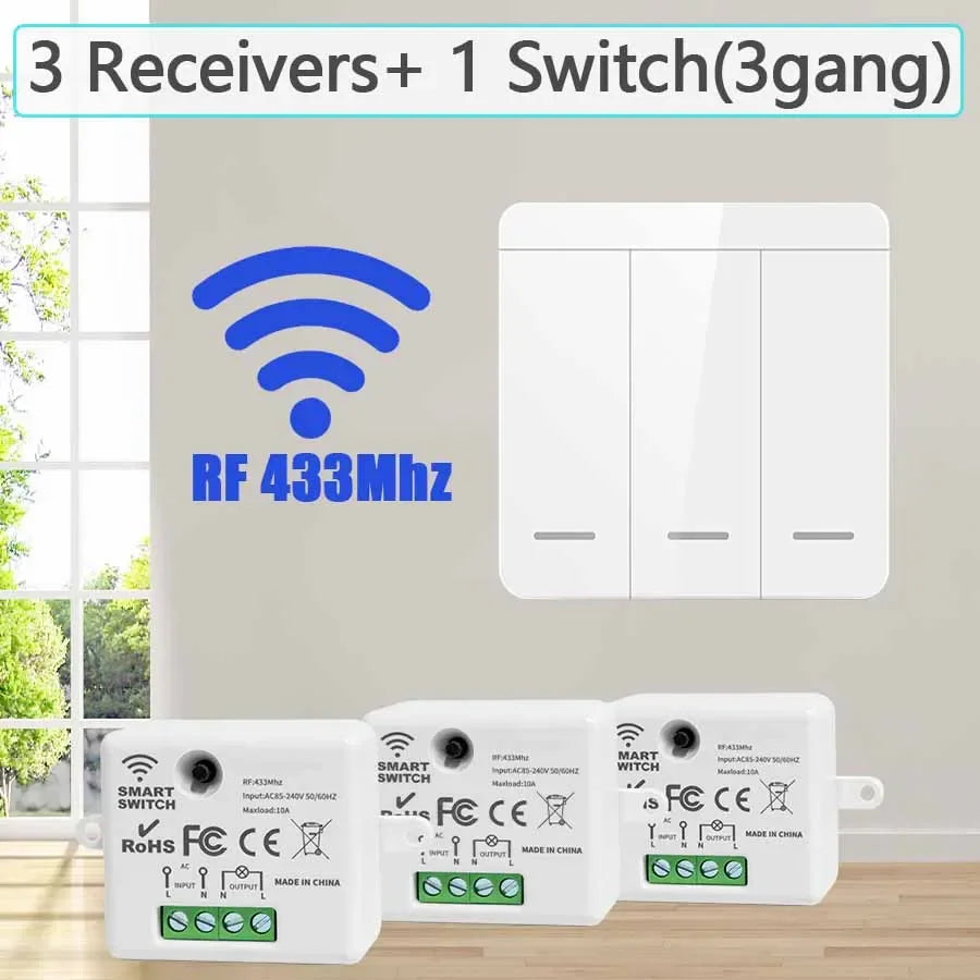 Drahtlose RF433MHz Fernbedienung Smart Switch 110V 220V 10A Relais Empfänger Wand Panel Schalter Led Lampe Fan EIN/AUS Licht Schalter