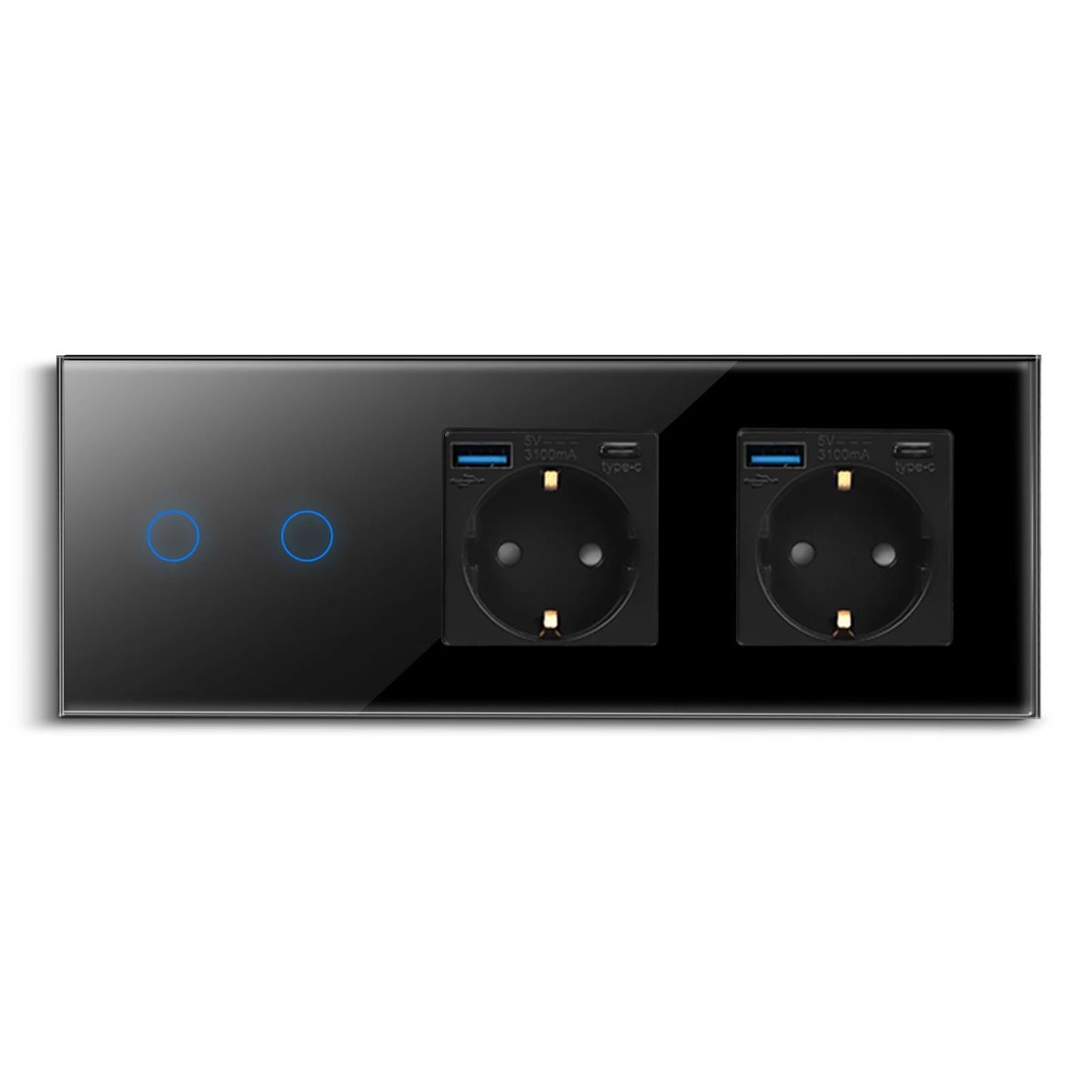 Bingoelec Wandsteckdose, Touch-Lichtschalter mit USB, 20 W, Typ C, Schnellladesteckdose, Glasscheibe, EU-Standard-Steckdosen