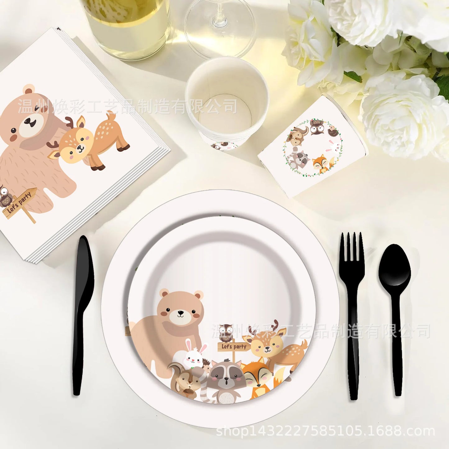 Cartoon Tiere Party Einweg Geschirr Wilde Bär Fuchs Wald Tiere Party DIY Dschungel Safari Alles Gute Zum Geburtstag Baby Dusche Dekor.