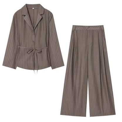 KONDALA Women Elegant Striped Blazer Suit Slim Button Blazer or Wide-leg Pants 2025 Spring Fall Fashion Mujer Commute Pants Set