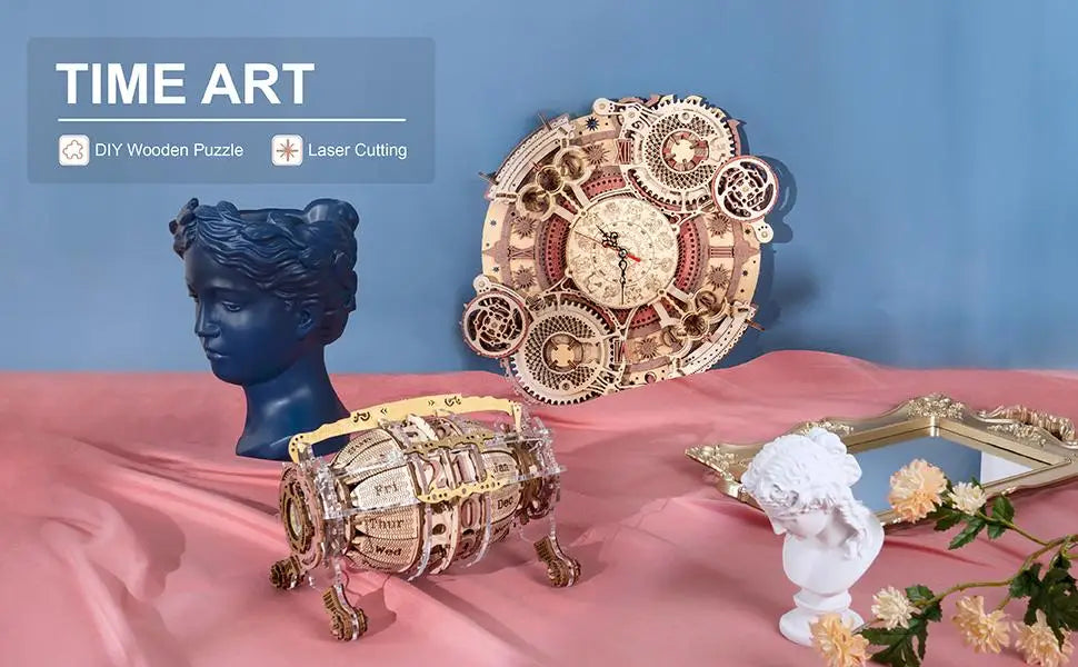 Robotime Wall Clock 3D Wooden Puzzle Wooden Set Mechanical Building Kits Wooden Puzzle Game Children Gift Best Christmas Gift.