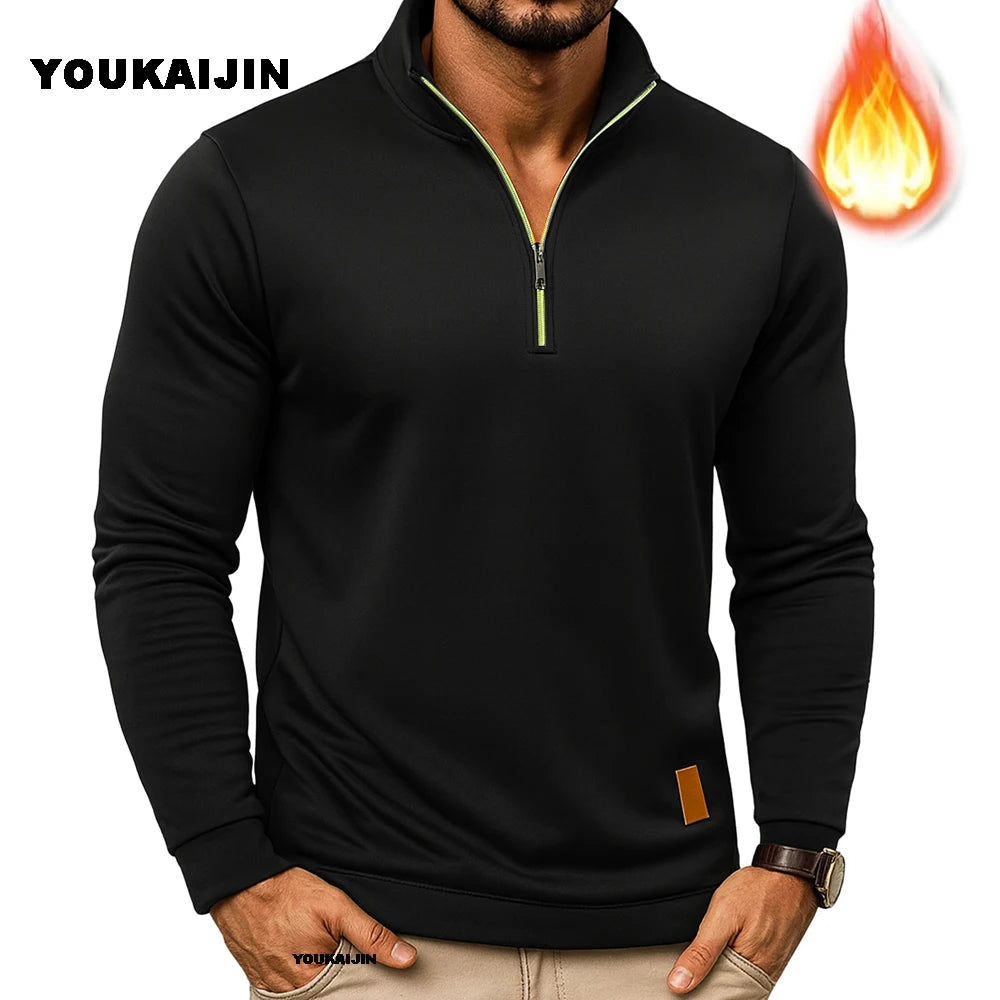 Men Sweatshirts Spring Thicker Pullover Quarter Zipper Pullover for Male Hoody Outdoor Sweatshir Autumn Solid Color Turtleneck.