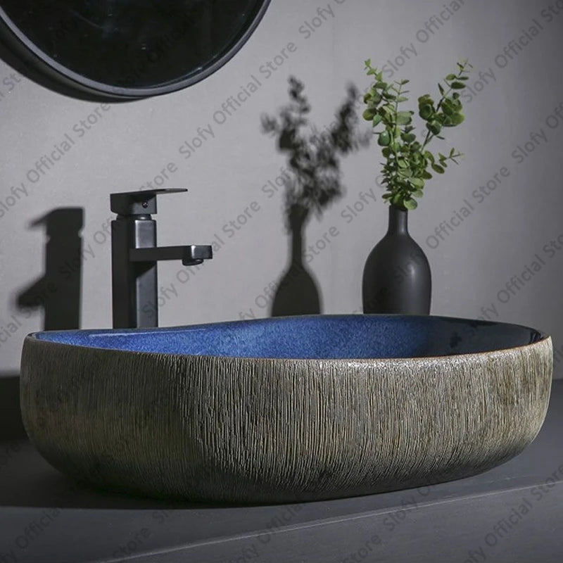 Vintage Elegant Countertop Washbasin Classic Blue Art Hotel Ceramic Basins Sink Multiple Styles Outdoor Balcony Bathroom Sinks