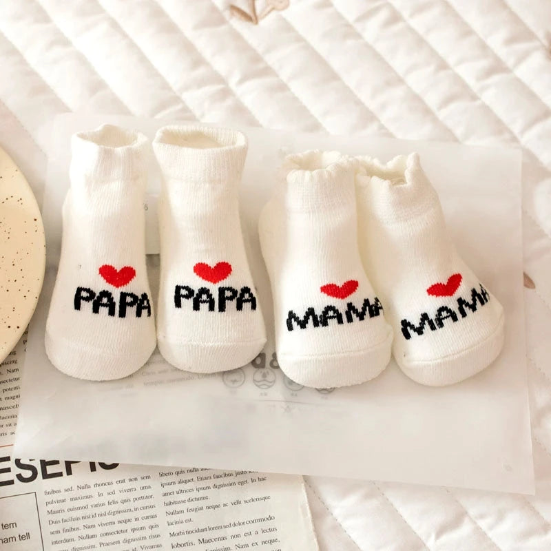 2Pairs Newborn Baby Girls Boys Socks White Cute Love MAMA PAPA  Bebe Cotton Socks Gift Toddler Crew Socks Pack Design.