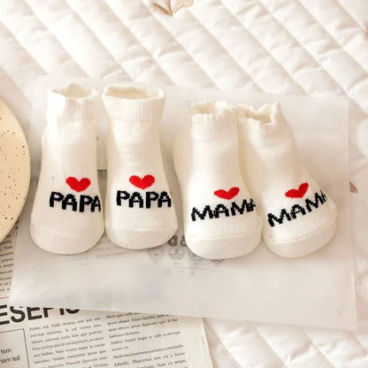 2Pairs Newborn Baby Girls Boys Socks White Cute Love MAMA PAPA  Bebe Cotton Socks Gift Toddler Crew Socks Pack Design.