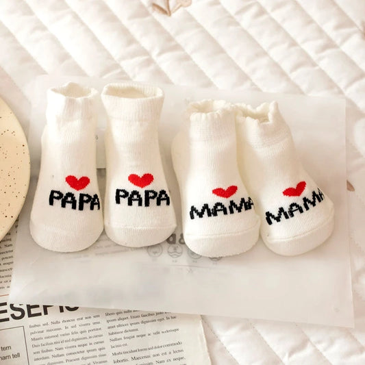 2Pairs Newborn Baby Girls Boys Socks White Cute Love MAMA PAPA  Bebe Cotton Socks Gift Toddler Crew Socks Pack Design.