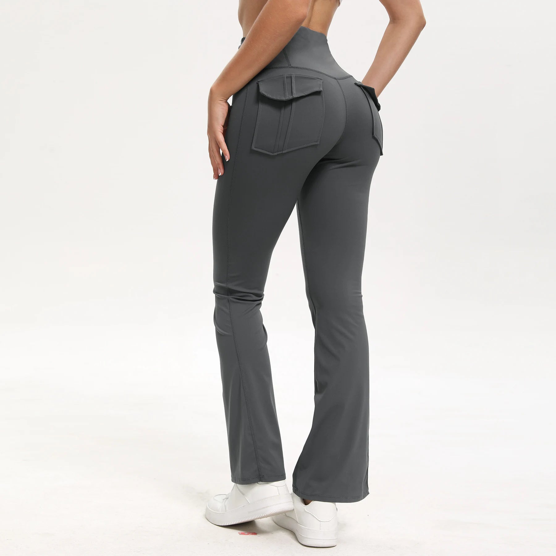 Damen-Leggings mit ausgestellten Taschen, weiche Yoga-Hose im Cargo-Stil, hohe Taille, schmale Hose, Fitness- und Bodybuilding-Sportbekleidung.