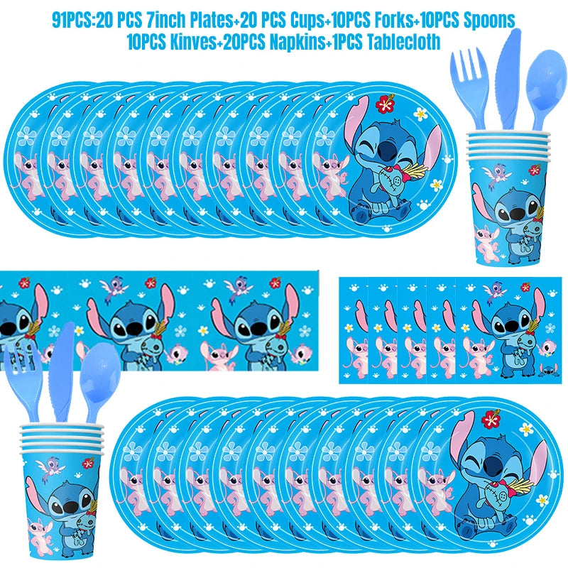 Disney Stich Geburtstag Dekorationen Einweg Geschirr Teller Serviette Stroh Tischdecke Folie Ballon Party Liefert Kinder Geschenke.