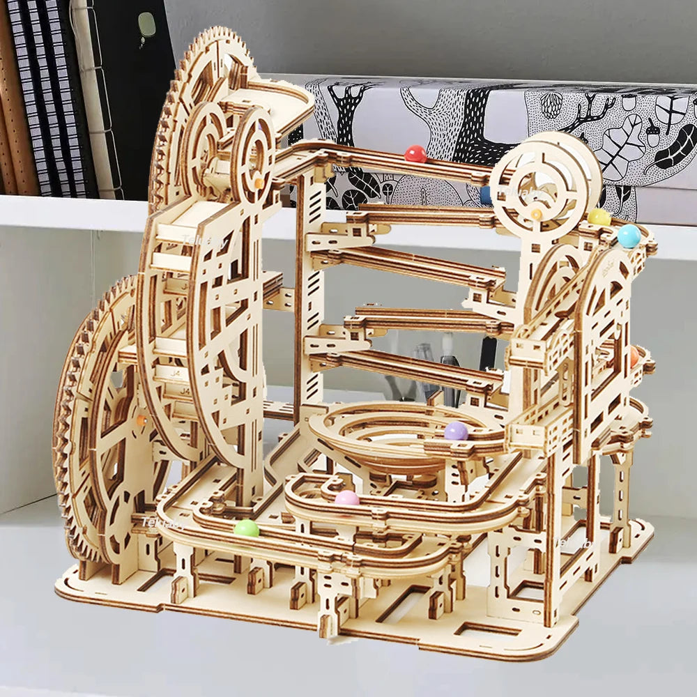 3d Wooden Puzzle Marble Runs Mechanical Puzzles Self Assembly Toy STEAM Educational Toys Model Building Kits for Kids Adult Gift.