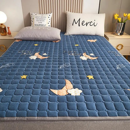 Winter Warm Velvet Mattress Toppers Thick Bed Mattress Cover Bedspread Bed Linens Thin Tatami Floor Mat Single Double Bed Sheet.
