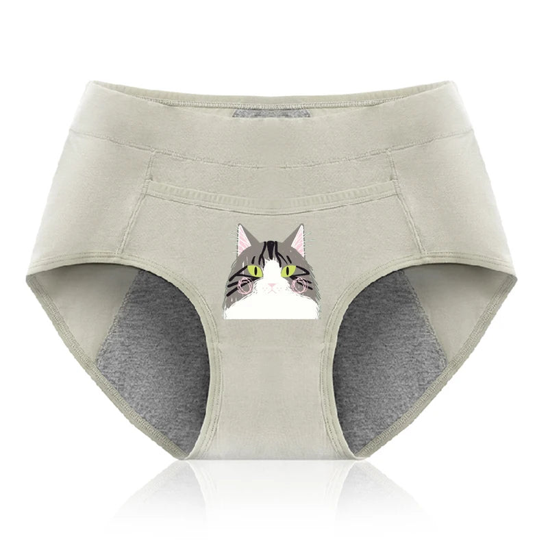 Cotton Menstrual Panties Leak Proof Breathable Cartoon cat Panties Woman Women Girls Physiological Pants Women's Intimates M-XL