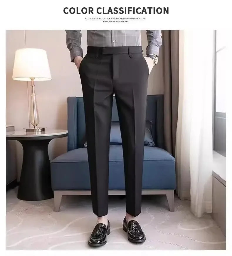 English Gentleman's Coffee Color Business Suit Pants Casual Draped Trousers For Men Fashionable Spring Autumn Small Foot.