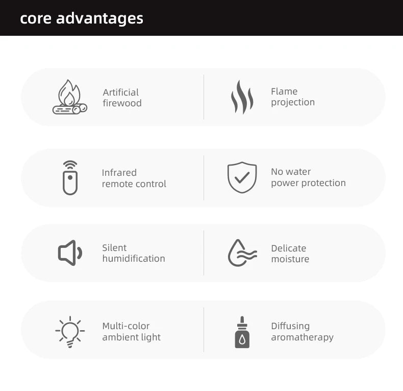 Creative Fireplace Air Humidifier Waterless Auto-Off Aroma Essential Oil Diffuser with LED Light & Remote Control for Home Gift.