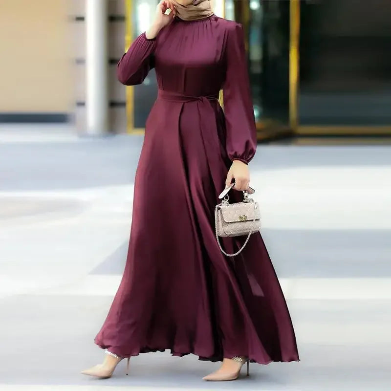 Muslim Maxi Dresses for Women Arabian Simple Loose Solid Elegant Dubai Turkey Islamic Temperament Muslim Plain Abayas for Women.