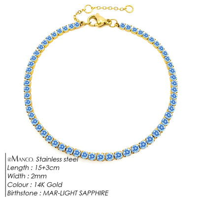 eManco Stainless Steel Gold Plated Sparkling Bracelet High Quality White Zirconia Single Row Simple Accessory For Girls.