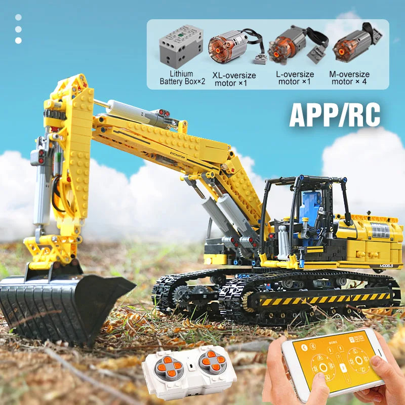 MOULD KING 13112 Technical Car Toys The MOC-2513 APP&RC Motorized Excavator Model Building Blocks Bricks Kids Christmas Gift.