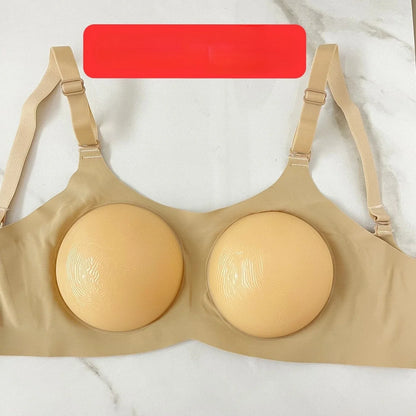Woman Sexy Fake Chest Active Bra One-Piece Falsies Cosplay Gay Sissy Underwear Convertible Straps Plus Silicone Wire Free Pad.