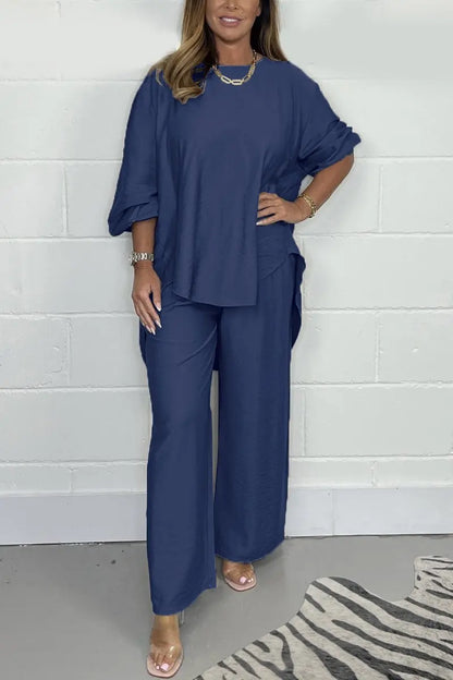 Women's Suit Casual Loose Solid Color Satin 2-piece Set Spring Fall New Blouse Top + Pants Sets Daily Wear Elegant Outfit Female.