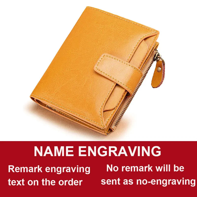 2024 New Short Women Wallets Genuine Leather Zipper Coin Pocket Women Purse Name Engraved Quality Card Holder Kpop Female Wallet