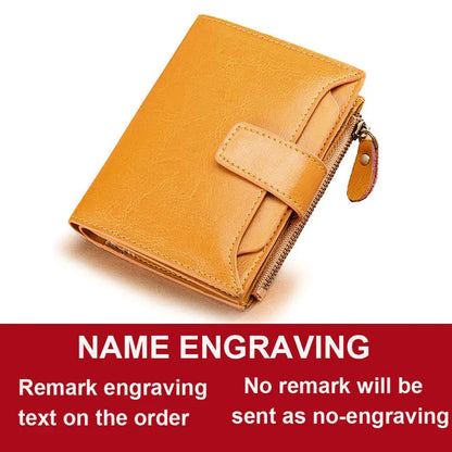 2024 New Short Women Wallets Genuine Leather Zipper Coin Pocket Women Purse Name Engraved Quality Card Holder Kpop Female Wallet