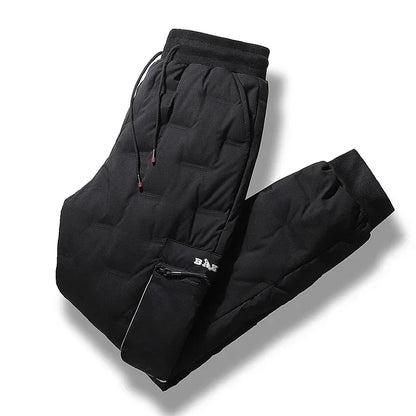 Men's Winter Pants Duck Down Padded Pants Thick Warm Black Loose Jogger Windproof High Waist Elastic Thermal Down Trouser Male.