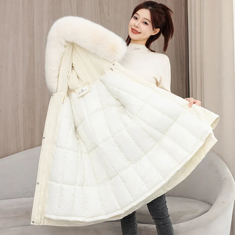 Winter dame Winter Stepp Mantel Abnehmbare Futter Pelz Kragen Gürtel Parka Jacke Für Frauen Verdickt Thermische frauen Mantel.