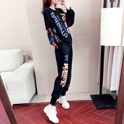 Women's Casual Sweat Suits 2025 Spring Autumn New Tracksuit Fashion Loose Long Sleeved Tops And Pants 2 Two Piece Set For Women.